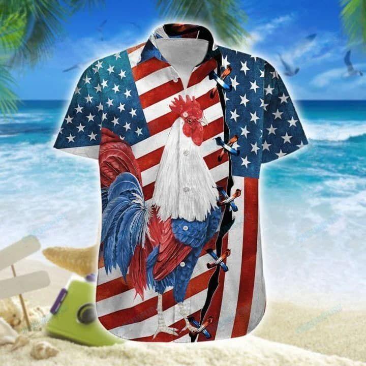 American Flag Rooster Aloha Hawaiian Shirts For Men Women, 4th July Gift For Summer, Friend, Family, Patriot, Independence Day - Amzanimalsgift