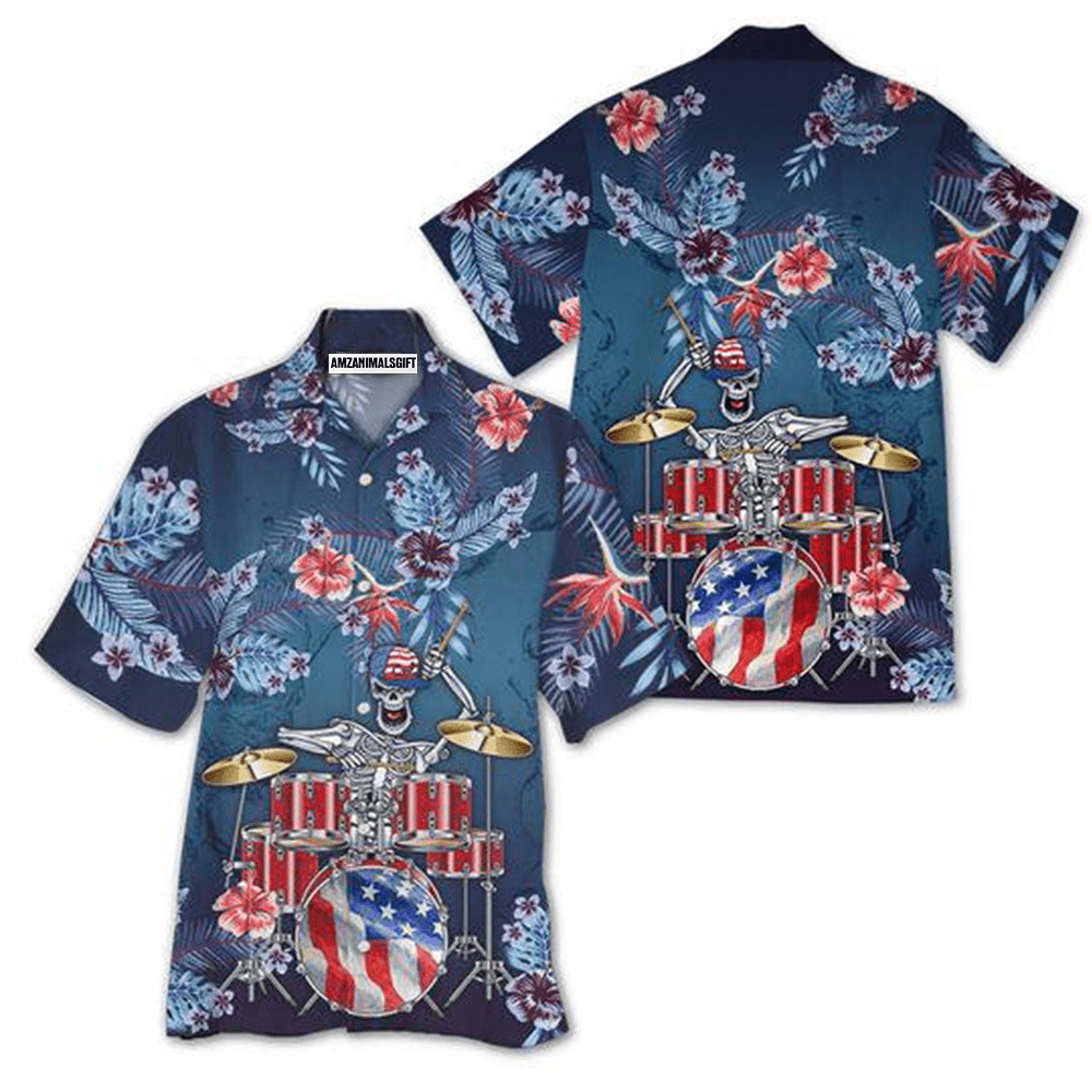 American Flag Skeleton Halloween Tropical Aloha Hawaiian Shirts For Men Women, 4th July Gift For Summer, Friend, Family, Independence Day - Amzanimalsgift