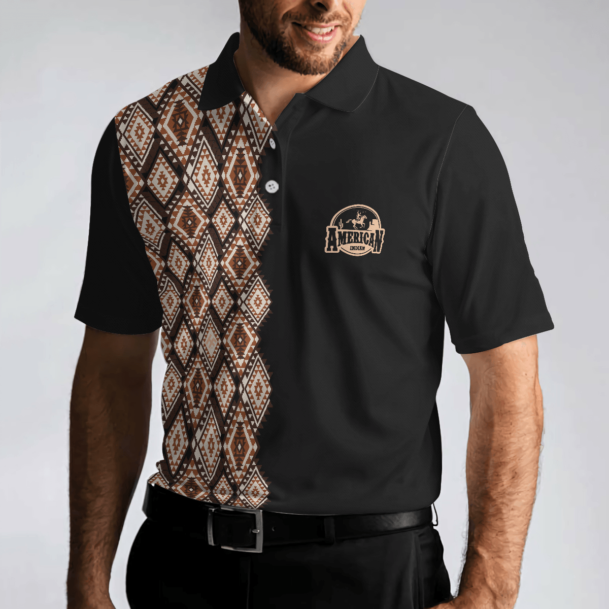American Indian Polo Shirt, Navajo Pattern Shirt For Men, American Themed Polo Style Shirt - Gift For Family, Friends - Amzanimalsgift