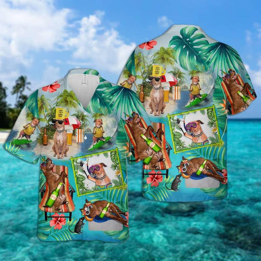 American Pit Bull Terrier Hawaiian Shirt, Dog Surfing Hawaiian Shirt - Perfect Gift For American Pit Bull Terrier Lovers, Family, Friends - Amzanimalsgift