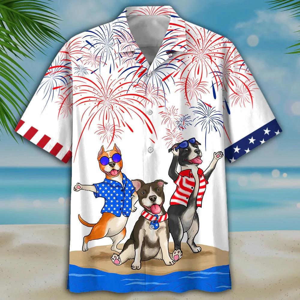 American Staffordshire Terrier Aloha Hawaiian Shirts For Summer, Independence Day Pride Happy 4th of July Hawaiian Shirt For Men Women, Dog Lovers - Amzanimalsgift