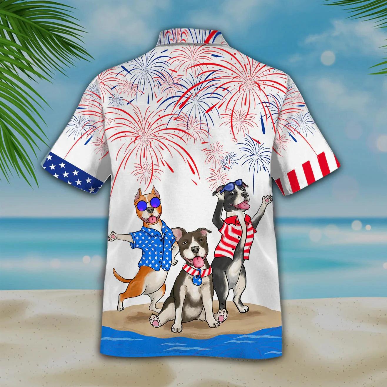 American Staffordshire Terrier Aloha Hawaiian Shirts For Summer, Independence Day Pride Happy 4th of July Hawaiian Shirt For Men Women, Dog Lovers - Amzanimalsgift