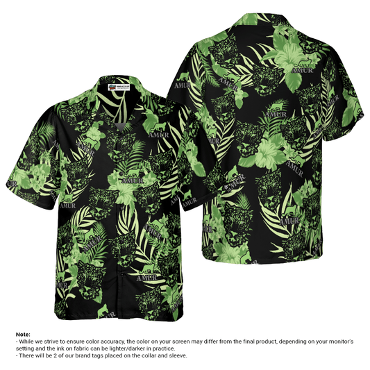 Amur Leopard Aloha Hawaiian Shirt For Summer, Amur Leopard Hibiscus Pattern Black Hawaiian Shirt For Men Women, Gift For Friend, Family, Team - Amzanimalsgift