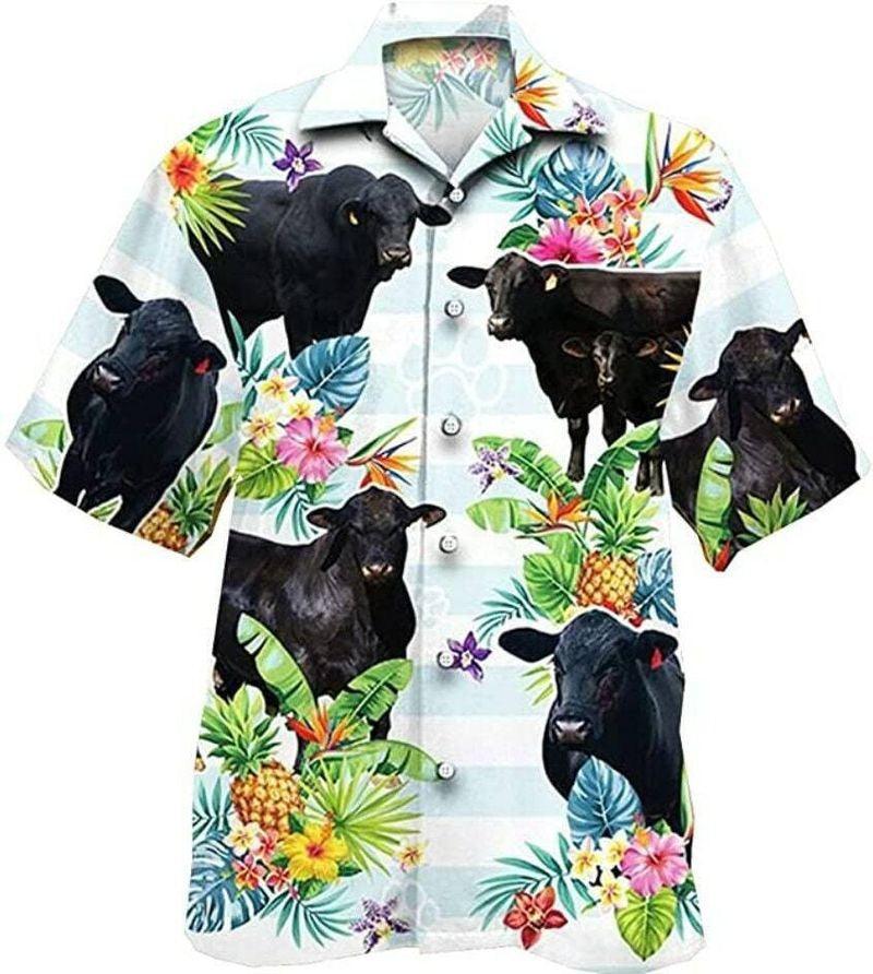 Angus Cow Aloha Hawaiian Shirt - Black Angus Cow Hawaiian Shirt, Pineapple Tropical Hawaiian Shirt For Men & Women, Cow Lover - Amzanimalsgift