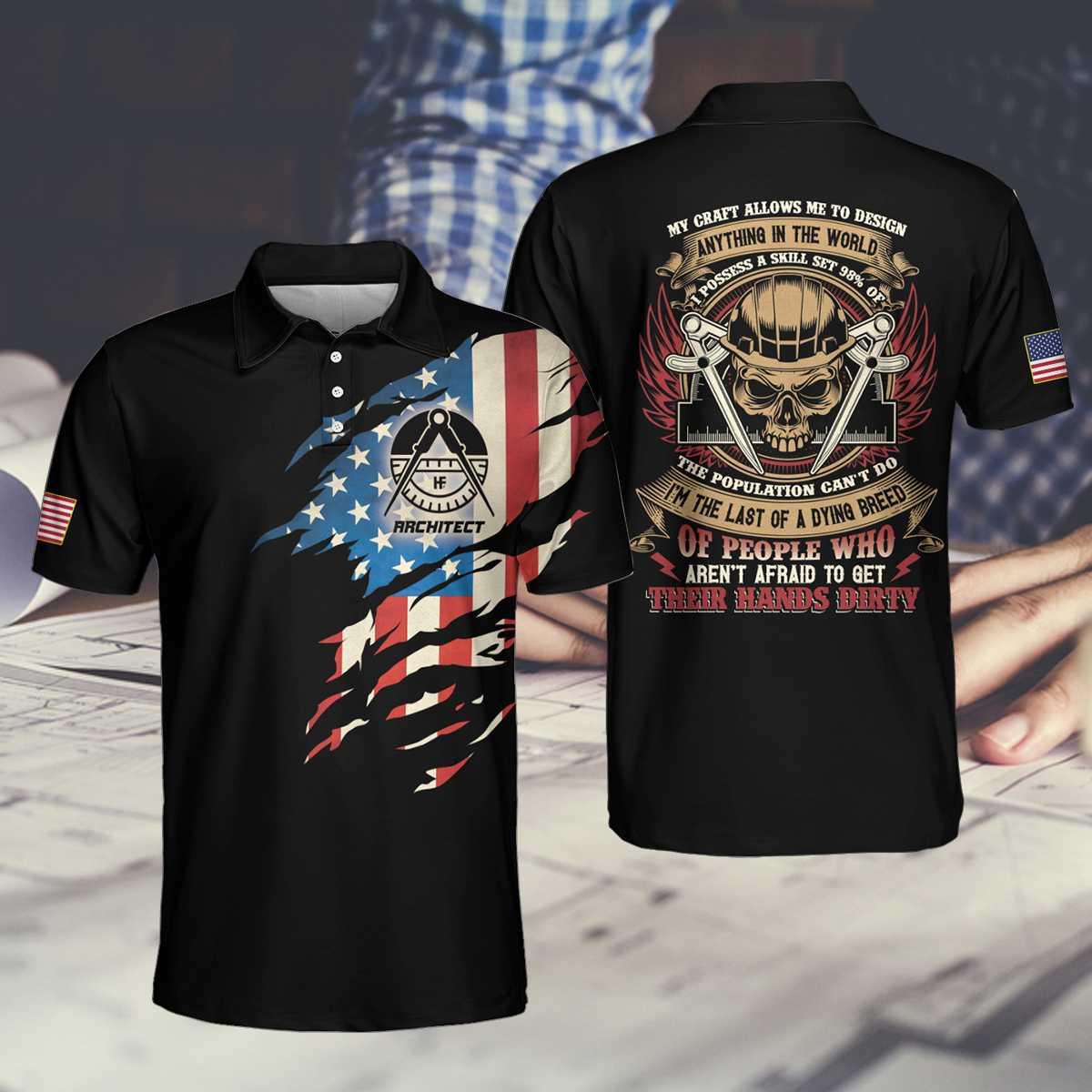 Architect Men Polo Shirt, American Flag Skull, My Craft Allows Me To Design Anything Polo Shirt, Crazy Architect Shirt - Gift For Men, Architect - Amzanimalsgift