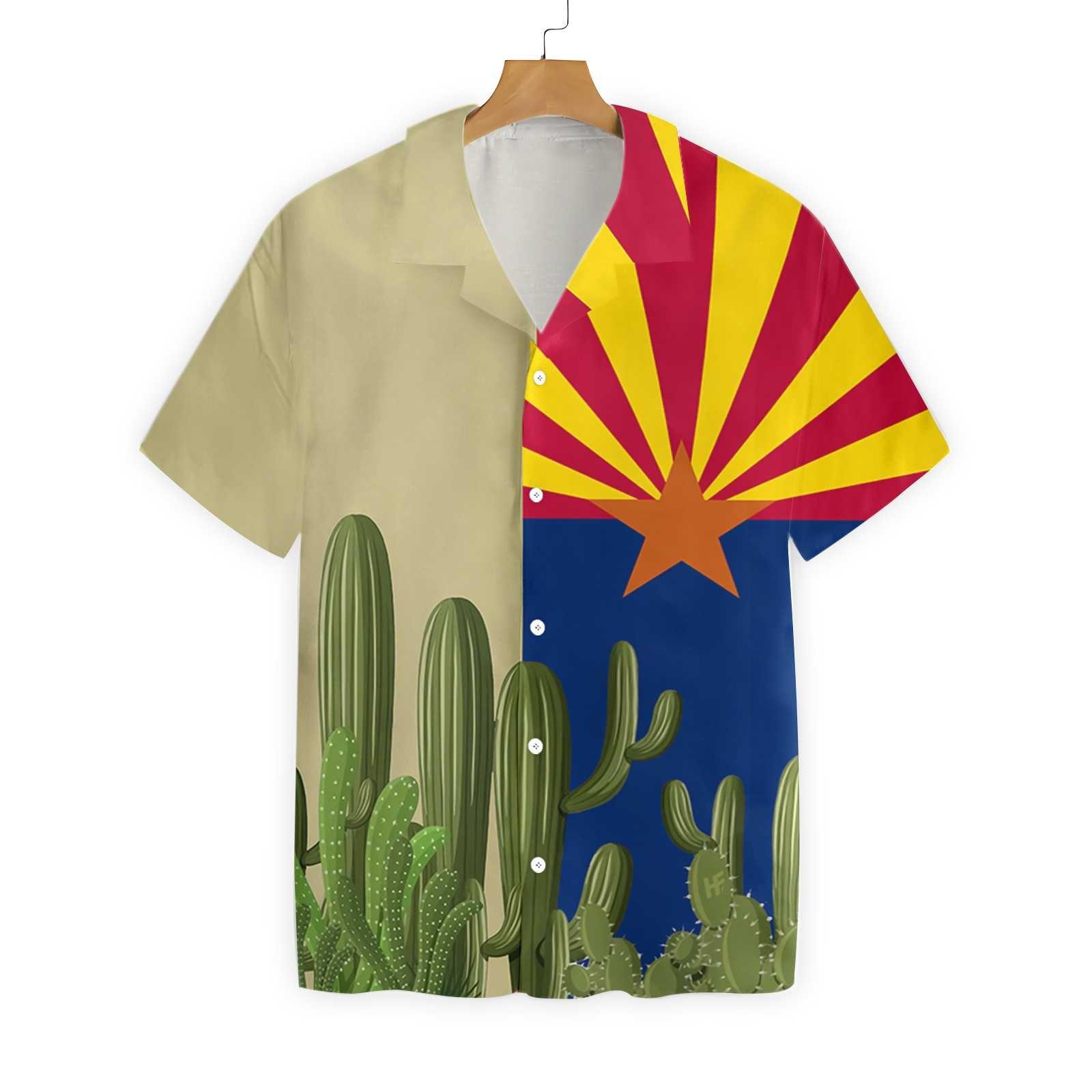 Arizona Flag Saguaro Hawaiian Shirt, Colorful Summer Aloha Shirts For Men Women, Perfect Gift For Husband, Wife, Boyfriend, Girlfriend - Amzanimalsgift