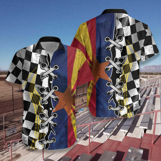 Arizona Racing Flag Aloha Hawaiian Shirt For Summer, Colorful Hawaiian Shirt Outfit For Men Women, Gift For Friend, Team, Family, Racing Lover - Amzanimalsgift