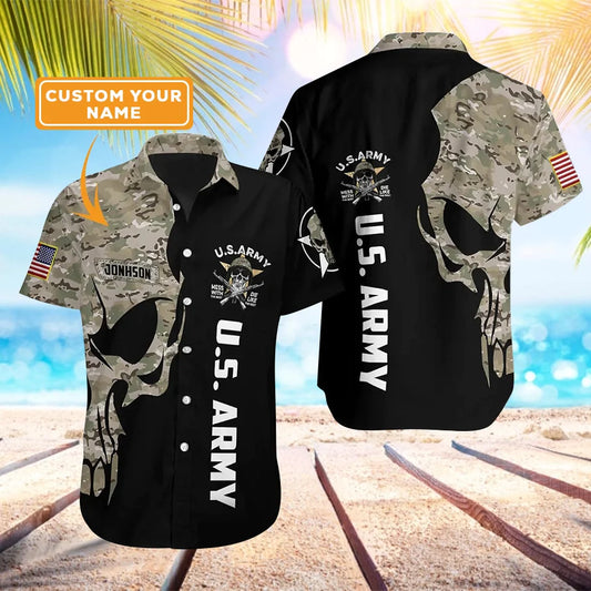 Army Custom Name Hawaiian Shirt, US Army Digital Camo Skull Custom Aloha Shirt For Men - Perfect Gift For Men, Army, Husband, Boyfriend, Friend, Family - Amzanimalsgift