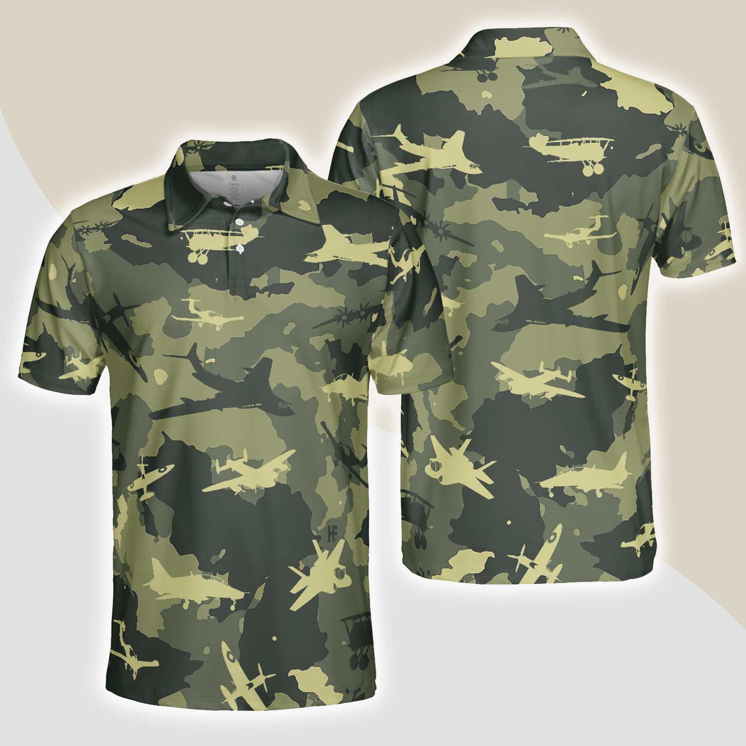 Army Men Polo Shirt, Aircraft Green Camouflage Polo Shirt, Best Camo Shirt For Men - Gift For Army, Family, Friends - Amzanimalsgift