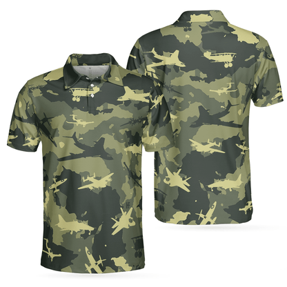 Army Men Polo Shirt, Aircraft Green Camouflage Polo Shirt, Best Camo Shirt For Men - Gift For Army, Family, Friends - Amzanimalsgift