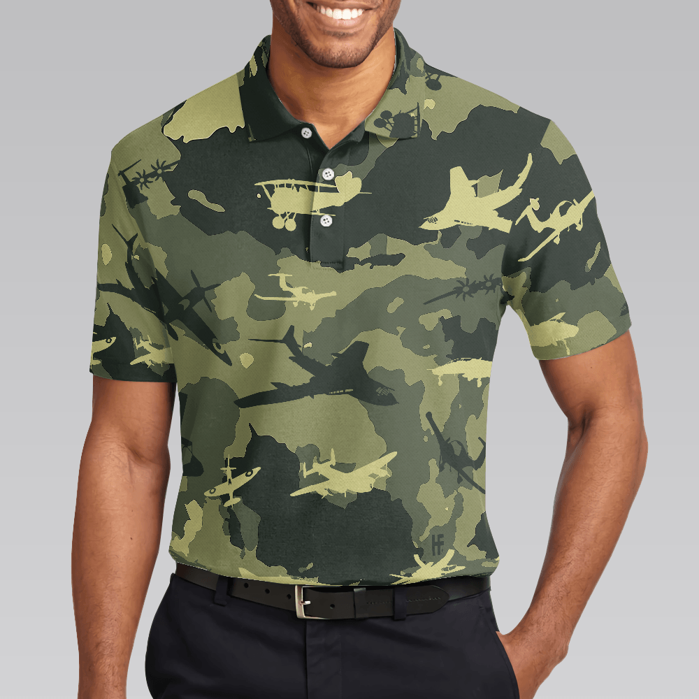 Army Men Polo Shirt, Aircraft Green Camouflage Polo Shirt, Best Camo Shirt For Men - Gift For Army, Family, Friends - Amzanimalsgift