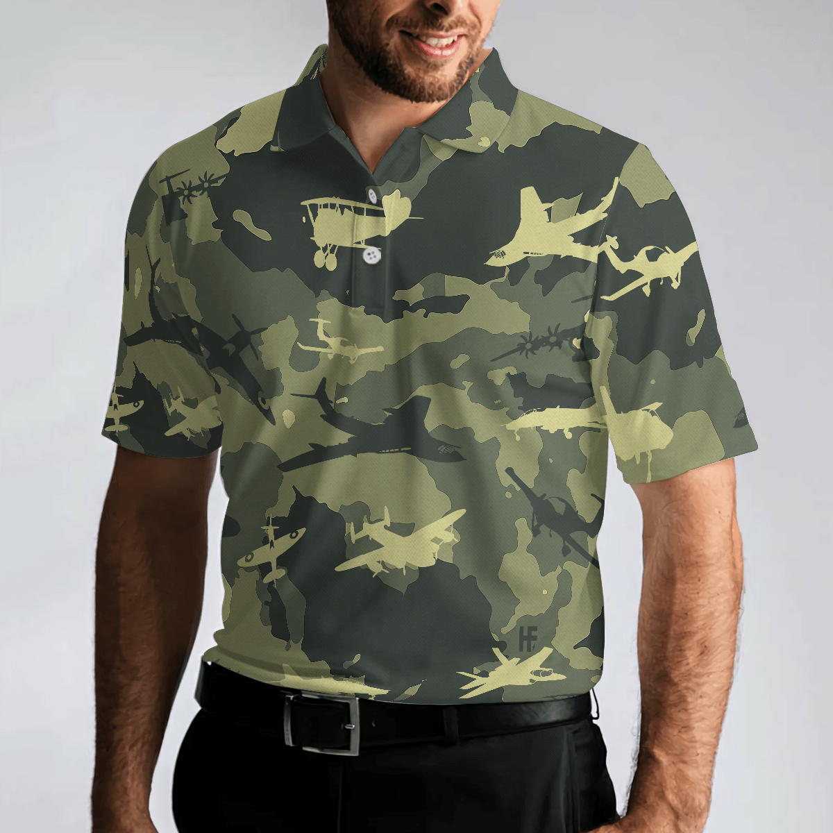 Army Men Polo Shirt, Aircraft Green Camouflage Polo Shirt, Best Camo Shirt For Men - Gift For Army, Family, Friends - Amzanimalsgift