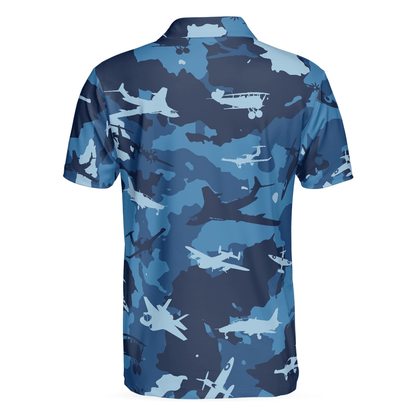 Army Men Polo Shirt, Aircraft Ocean Blue Camouflage Polo Shirt, Best Camo Shirt For Men - Best Gift For Army, Family, Friends - Amzanimalsgift