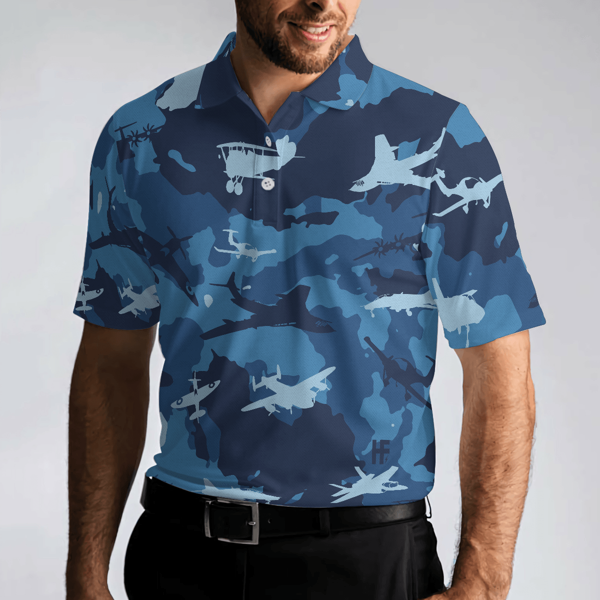 Army Men Polo Shirt, Aircraft Ocean Blue Camouflage Polo Shirt, Best Camo Shirt For Men - Best Gift For Army, Family, Friends - Amzanimalsgift