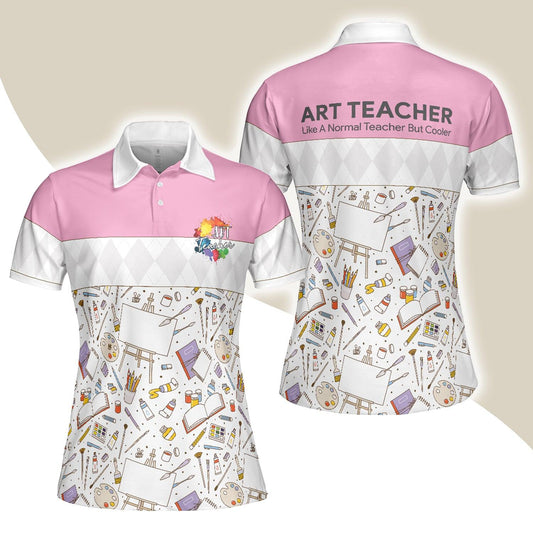 Art Teacher Women Polo Shirt, Pink Art Design Shirt For Women - Best Gift For Ladies, Art Teacher, Teacher Lovers - Amzanimalsgift