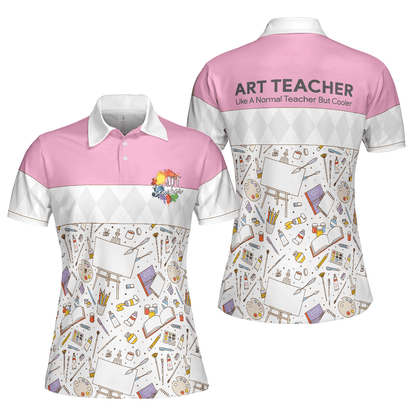 Art Teacher Women Polo Shirt, Pink Art Design Shirt For Women - Best Gift For Ladies, Art Teacher, Teacher Lovers - Amzanimalsgift