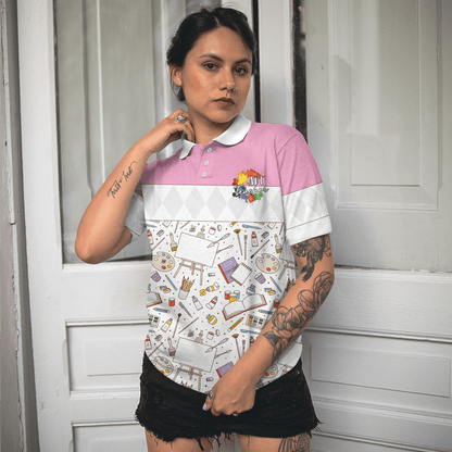 Art Teacher Women Polo Shirt, Pink Art Design Shirt For Women - Best Gift For Ladies, Art Teacher, Teacher Lovers - Amzanimalsgift