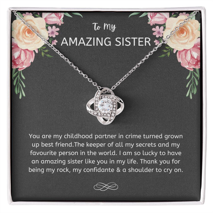 Necklace Gift For Sisters, Amazing Sister Love Knot Necklace, My Sister My Rock My Confidante, Gift Ideas For Sisters, Sister-in-law