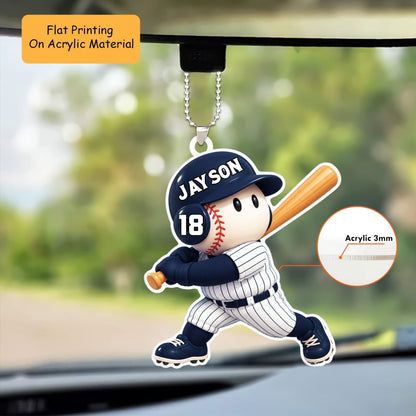 Personalized Baseball Christmas Flat Printed Acrylic Ornament, Baseball Mascot Player, Custom Ornament Christmas Gift, Keychain Baseball, Car Ornament Baseball