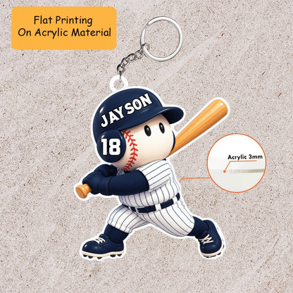 Personalized Baseball Christmas Flat Printed Acrylic Ornament, Baseball Mascot Player, Custom Ornament Christmas Gift, Keychain Baseball, Car Ornament Baseball