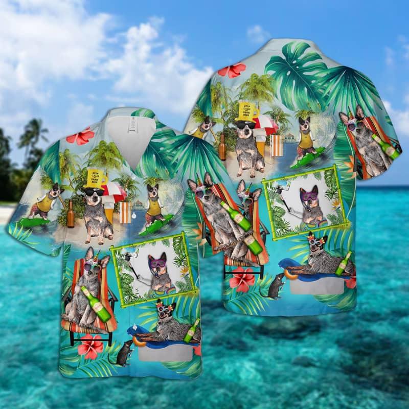 Australian Cattle Hawaiian Shirt, Dog Surfing Hawaiian Shirt For Men - Perfect Gift For Australian Cattle Lovers, Husband, Boyfriend, Friend, Family - Amzanimalsgift