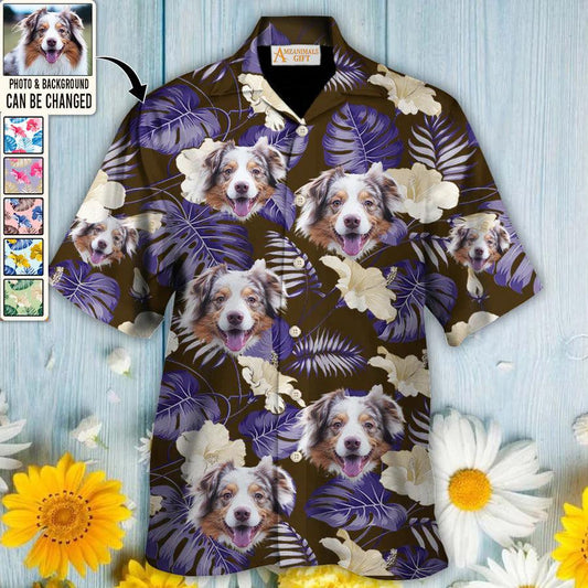 Australian Shepherd Face Custom Aloha Hawaii Shirt - Dog Custom Photo With Tropical Pattern Personalized Hawaiian Shirt - Perfect Gift For Dog Lovers, Friend, Family - Amzanimalsgift