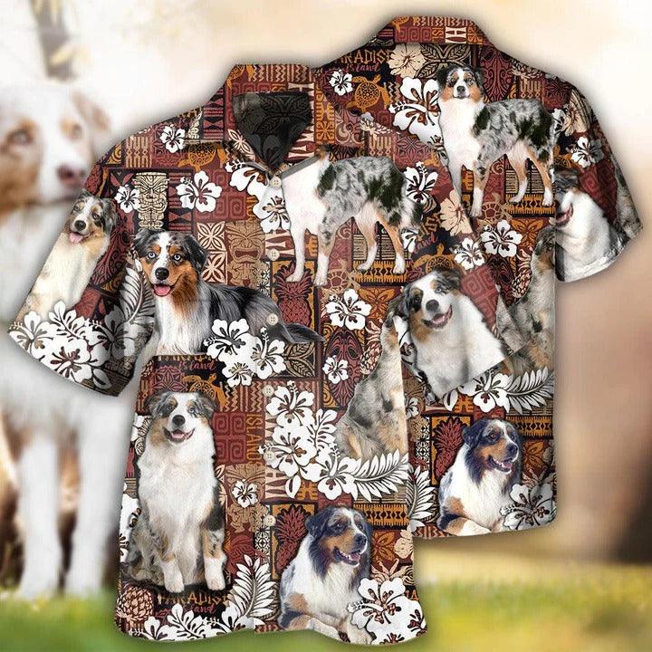 Australian Shepherd Hawaiian Shirt - Australian Shepherd Dog Vintage Lover Tropical Style Hawaiian Shirt For Summer - Perfect Gift For Dog Lovers, Friend, Family - Amzanimalsgift