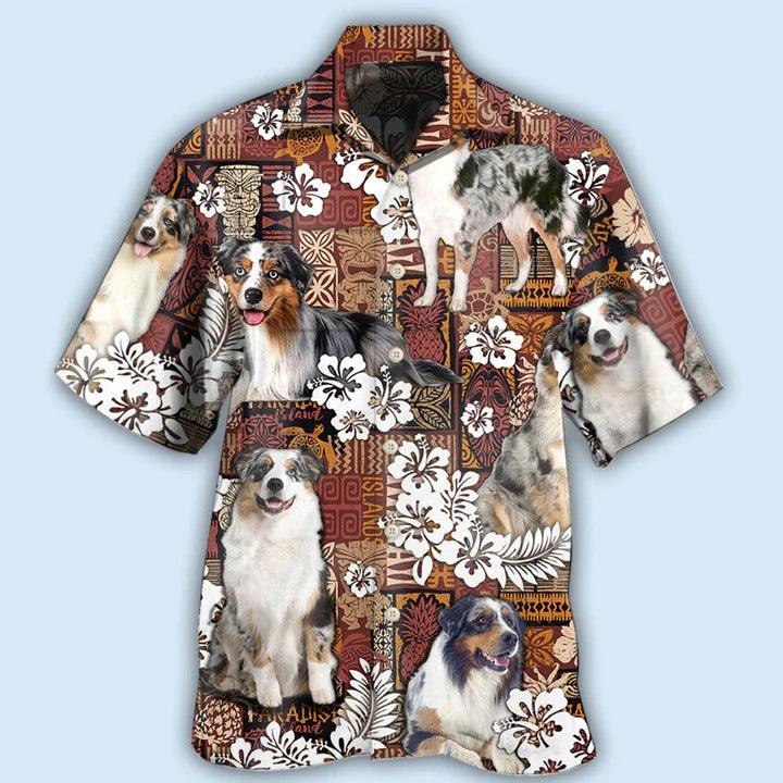Australian Shepherd Hawaiian Shirt - Australian Shepherd Dog Vintage Lover Tropical Style Hawaiian Shirt For Summer - Perfect Gift For Dog Lovers, Friend, Family - Amzanimalsgift