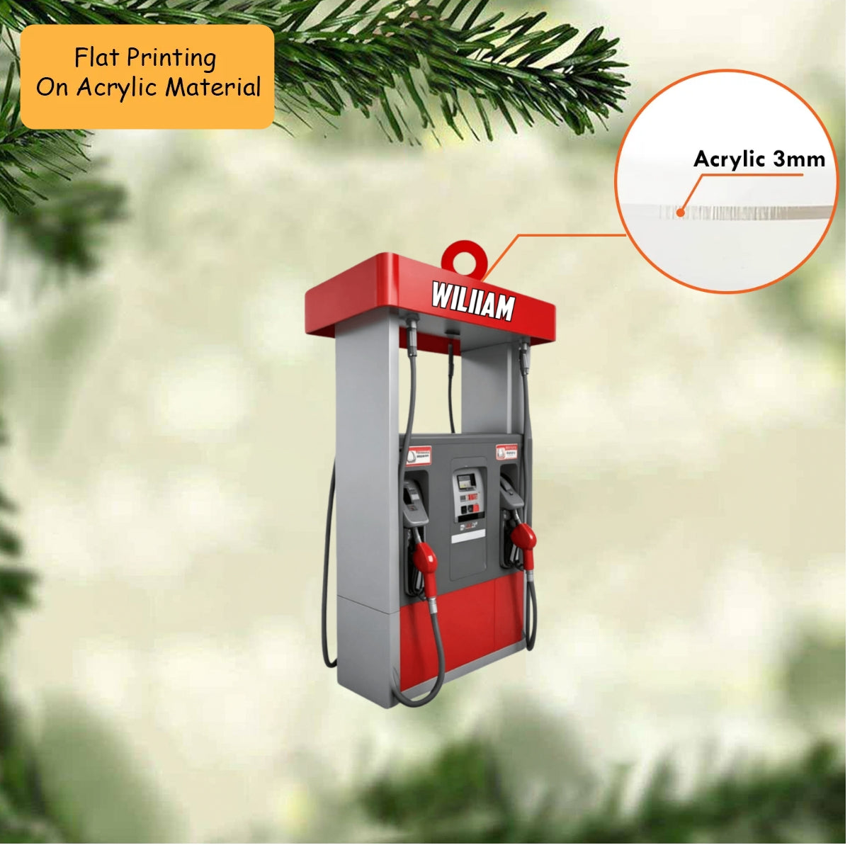 Personalized Gas Station Christmas Ornament, Modern Fuel Pump Custom Canopy, Custom Ornament Christmas Gift, Keychain Christmas, Car Christmas Ornament 
