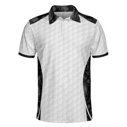 Men Golf Polo Shirt - Golf Ball Pattern Skull, Grip It Rip It Sip It Golf White Shirt For Christmas Men Polo Shirt - Perfect Polo Shirt For Men, Golfers
