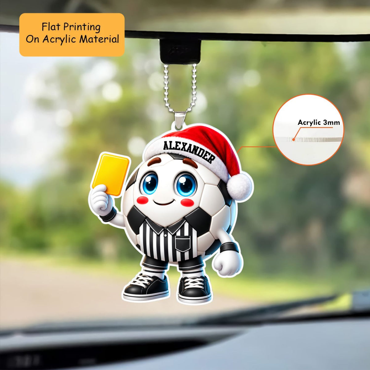 Personalized Soccer Christmas Ornament, Referee Soccer Ball Yellow Card, Custom Ornament Christmas Gift, Keychain Soccer, Car Ornament Soccer