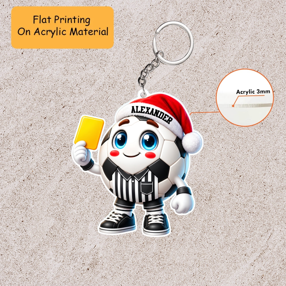 Personalized Soccer Christmas Ornament, Referee Soccer Ball Yellow Card, Custom Ornament Christmas Gift, Keychain Soccer, Car Ornament Soccer