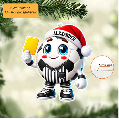Personalized Soccer Christmas Ornament, Referee Soccer Ball Yellow Card, Custom Ornament Christmas Gift, Keychain Soccer, Car Ornament Soccer