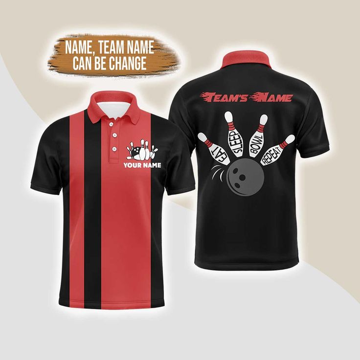 Bowling Custom Men Polo Shirt - Custom Bowling Shirt for Men, Vintage Red & Black Bowling Personalized Bowling Polo Shirt - Perfect Gift For Friend, Family