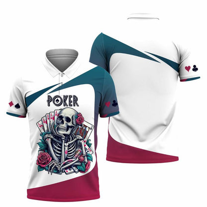 Customized Poker Shirt, Skeleton with Royal Flush & Roses Shirts, Perfect Outfit For Poker Players