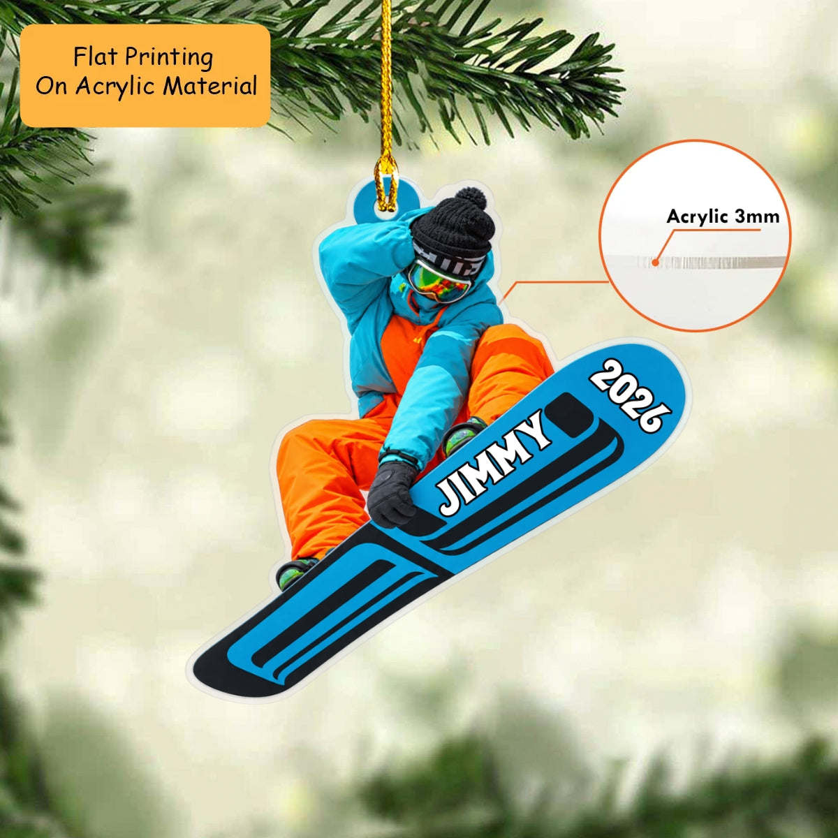 Personalized Snowboard Christmas Flat Printed Acrylic Ornament, Snowboard Player, Custom Ornament Christmas Gift, Keychain Snowboard, Car Ornament Snowboard