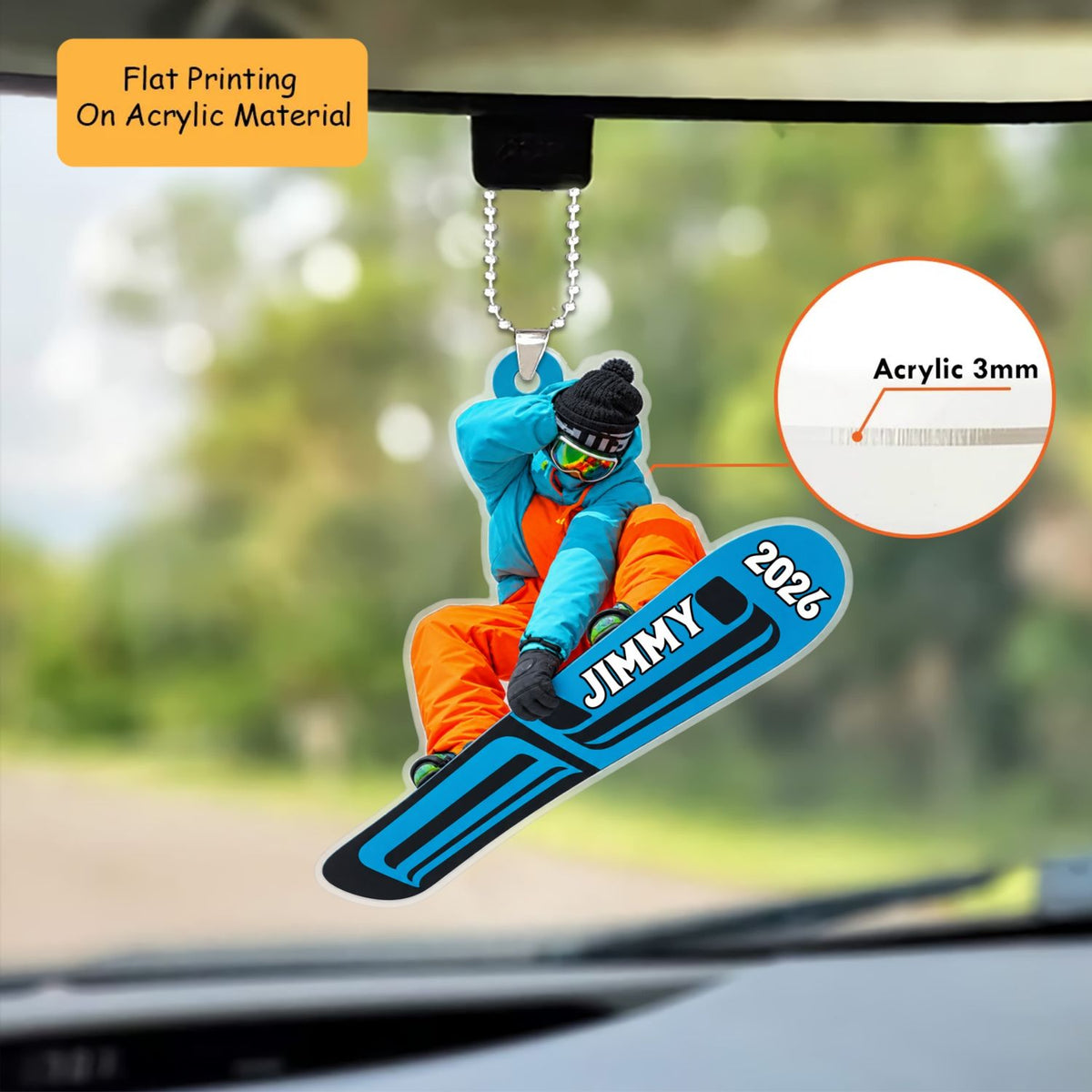 Personalized Snowboard Christmas Flat Printed Acrylic Ornament, Snowboard Player, Custom Ornament Christmas Gift, Keychain Snowboard, Car Ornament Snowboard