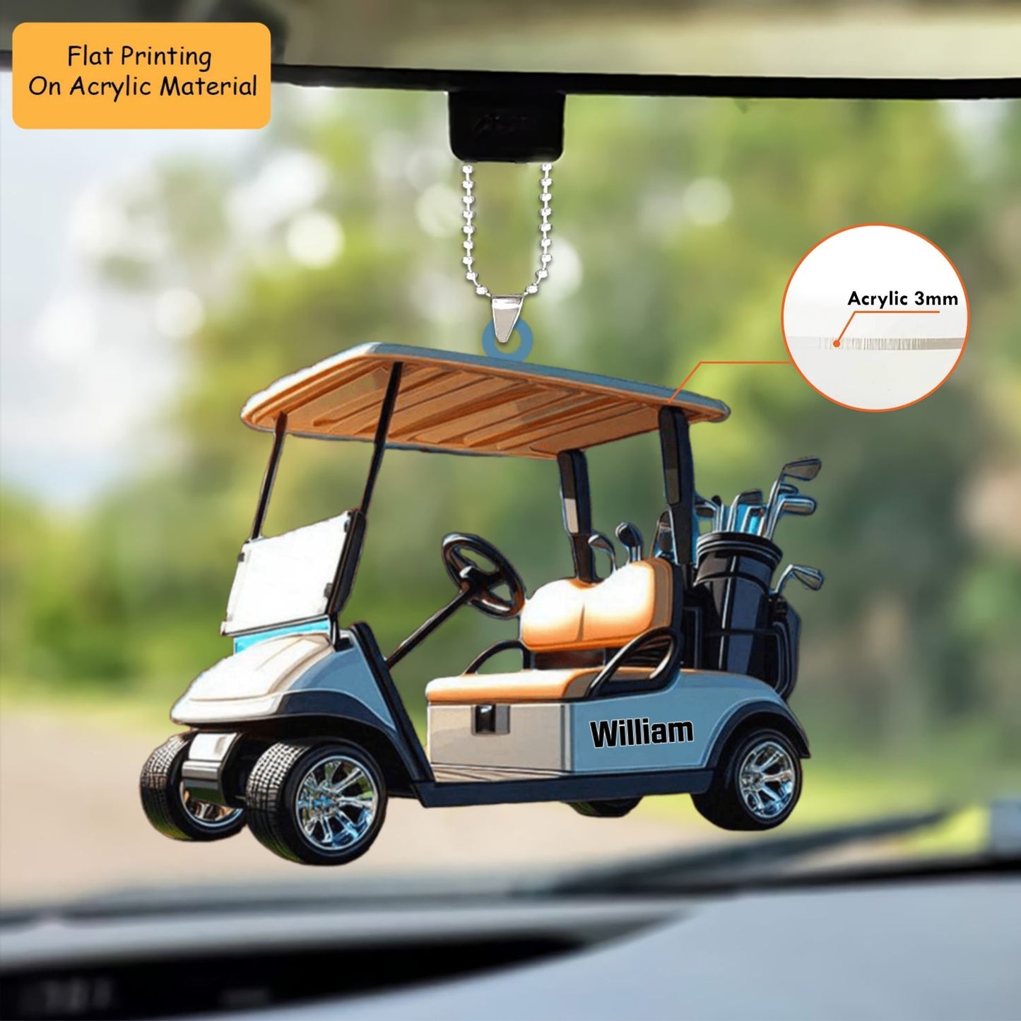 Personalized Golfing Cart Xmas Acrylic Ornament, Golfing Cart Keychain, Car Ornament, Christmas Ornament Giftst