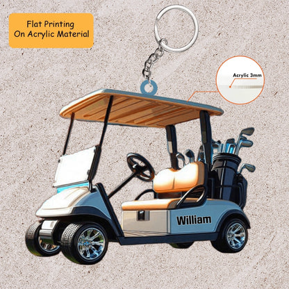 Personalized Golfing Cart Xmas Acrylic Ornament, Golfing Cart Keychain, Car Ornament, Christmas Ornament Giftst