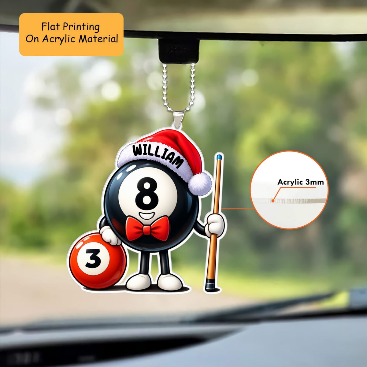 Personalized Billiard Christmas Ornament, 3 Ball with 8 Ball Billiard, Custom Ornament Christmas Gift, Keychain Billiard, Car Ornament Billiard