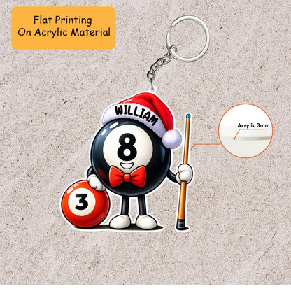 Personalized Billiard Christmas Ornament, 3 Ball with 8 Ball Billiard, Custom Ornament Christmas Gift, Keychain Billiard, Car Ornament Billiard