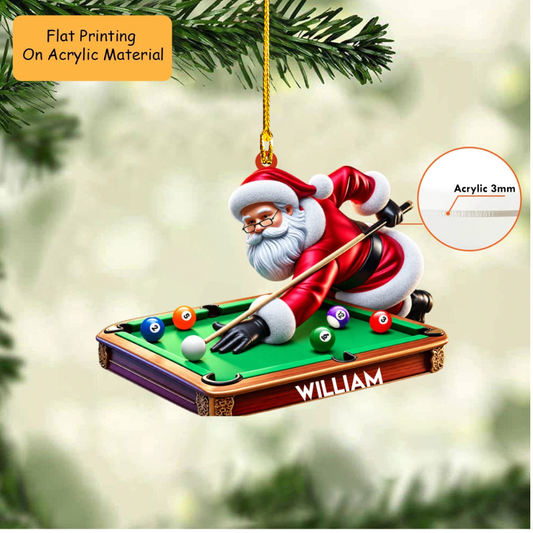 Personalized Christmas Billiard Ornament, Santa Plays Billiard Christmas, Custom Ornament Christmas Gift, Keychain Billiard Christmas, Car Ornament Billiard Christmas