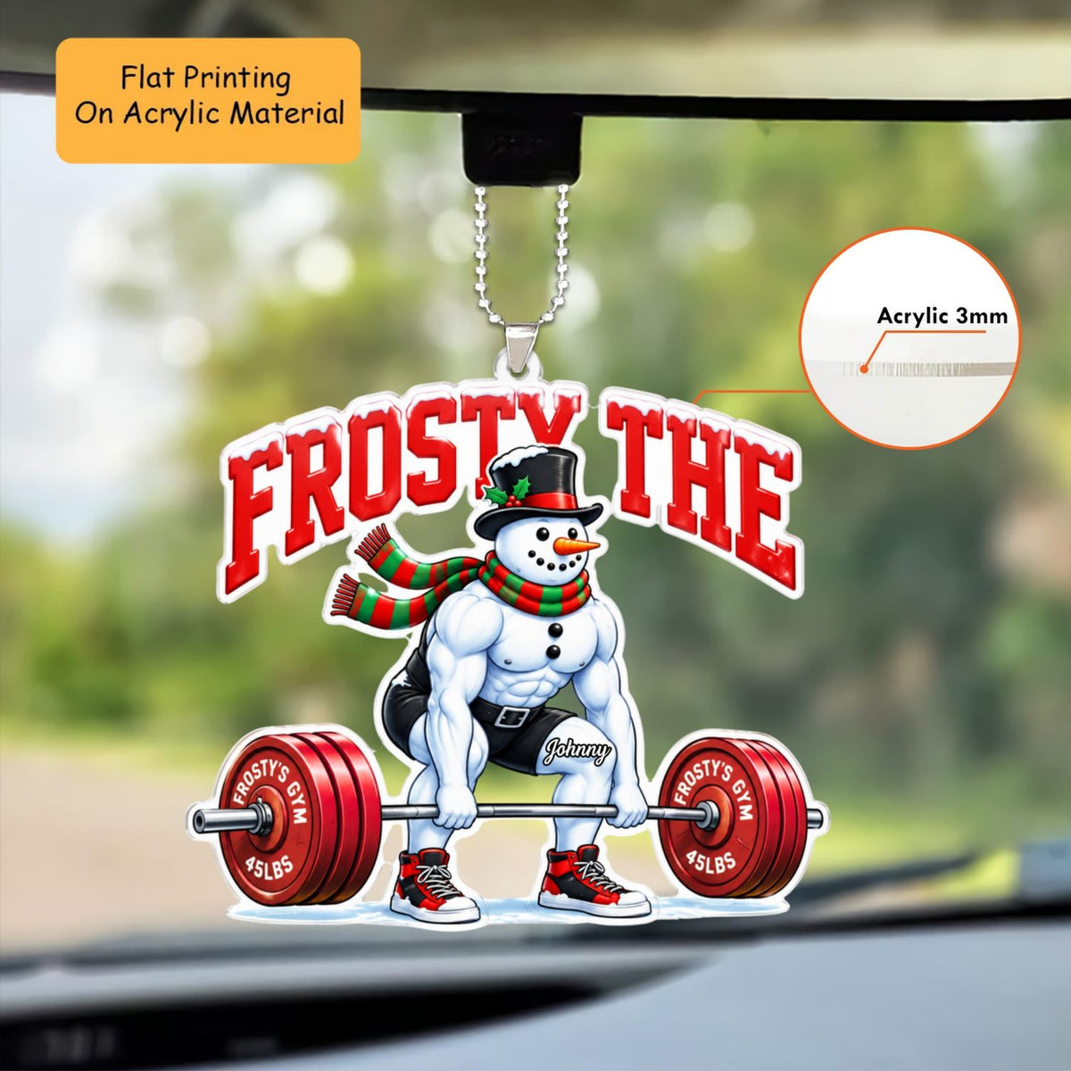 Personalized Christmas Gym Fitness Ornament, Frosty The Snowman, Custom Ornament Christmas Gift, Keychain Gym Fitness Christmas, Car Ornament Gym Fitness Christmas