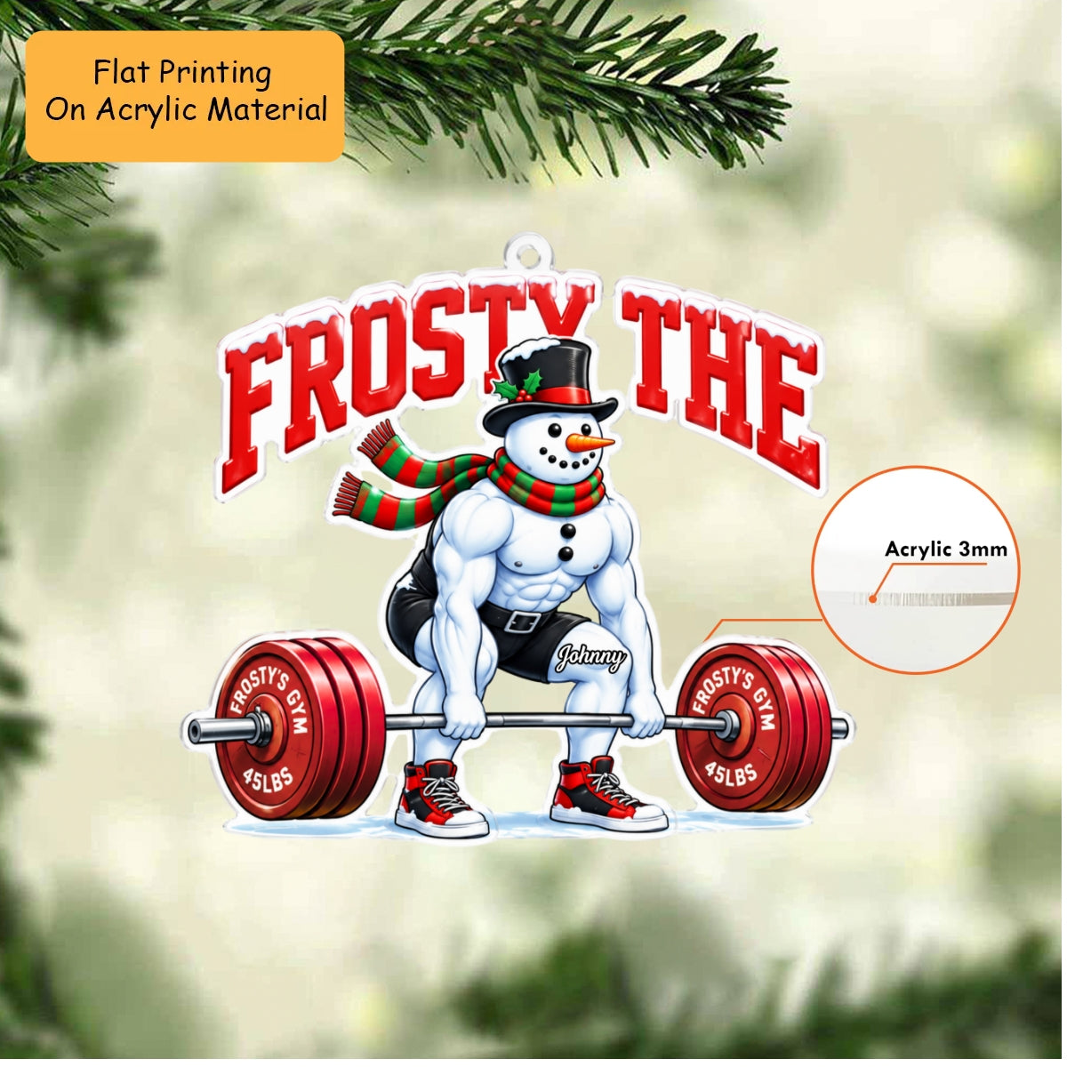 Personalized Christmas Gym Fitness Ornament, Frosty The Snowman, Custom Ornament Christmas Gift, Keychain Gym Fitness Christmas, Car Ornament Gym Fitness Christmas