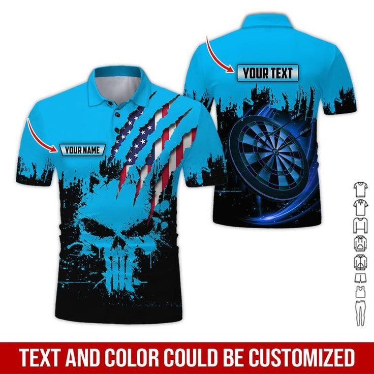 Customized Name & Text Darts Polo Shirt, Skull American Flag Personalized Name Darts Polo Shirt For Men - Perfect Gift For Darts Lovers, Darts Players