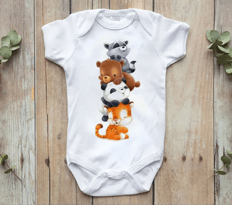 Baby Animals Baby Onesies, Watercolor Animals Cartoon Shirt Cat, Panda, Bear, Raccoon Cute Newborn Onesies - Perfect Gift For Baby, Baby Gift Onesie - Amzanimalsgift