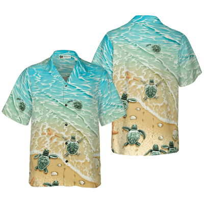 Baby Sea Turtle Hawaiian Shirt, Sand Beach, Sea Turtle Aloha Shirt For Men - Perfect Gift For Turtle Lovers, Husband, Boyfriend, Friend, Family - Amzanimalsgift