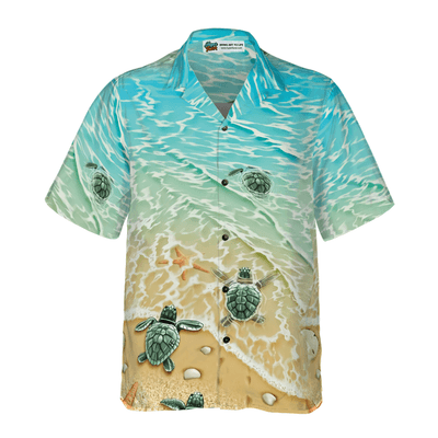 Baby Sea Turtle Hawaiian Shirt, Sand Beach, Sea Turtle Aloha Shirt For Men - Perfect Gift For Turtle Lovers, Husband, Boyfriend, Friend, Family - Amzanimalsgift