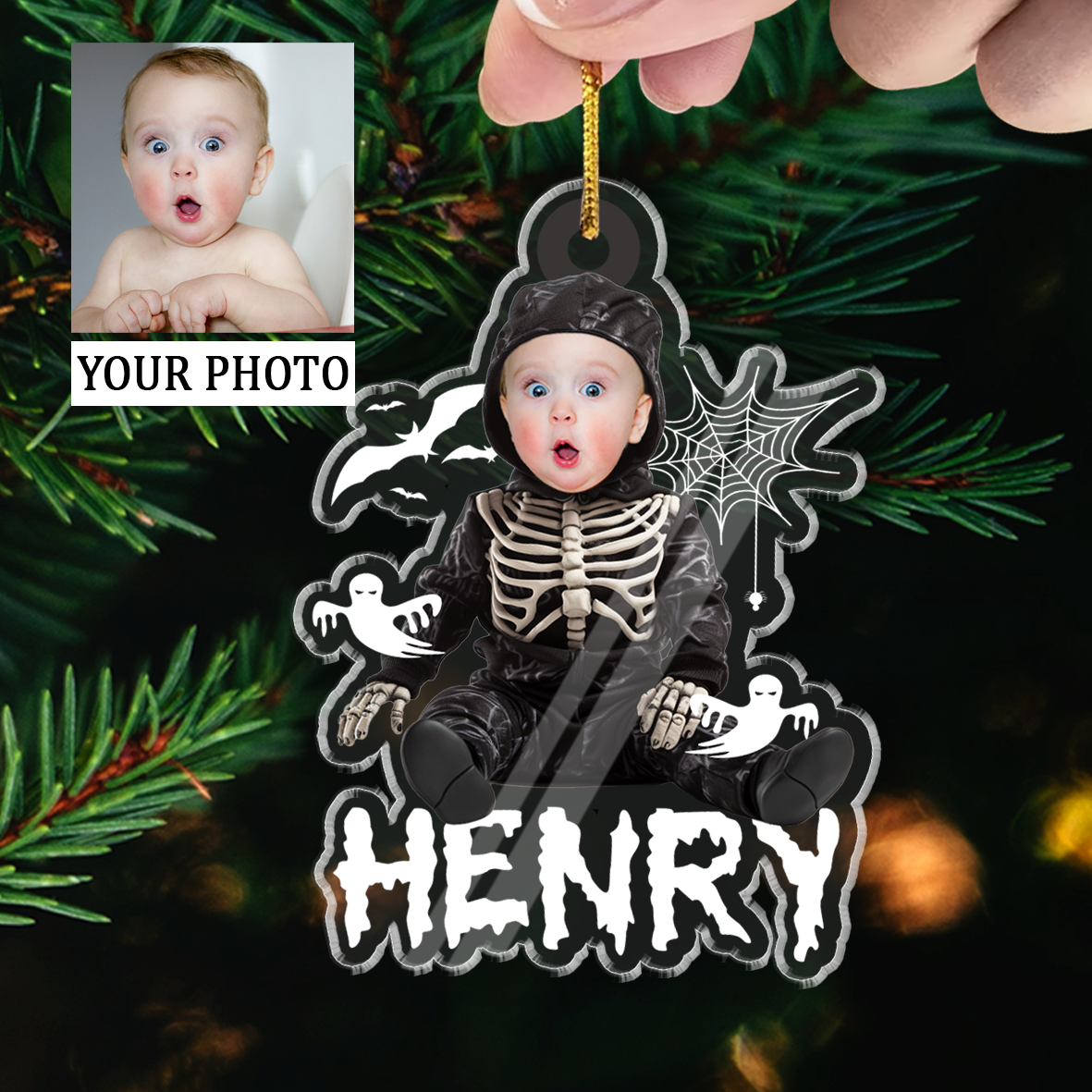 Halloween Ornaments With Customized Name And Face, Custom Shape Acrylic Ornaments Gifts For Son, Daughter, Grandson, Granddaughter