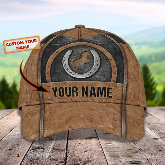 Customized Horse Classic Caps Hat, Horseshoe Pattern Brown Baseball Caps, Best Farm Hat For Men Women Farmer